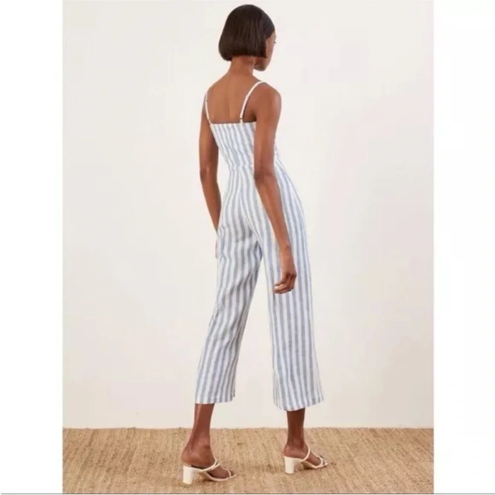 Reformation‎ Torta Striped Linen Jumpsuit Size 0